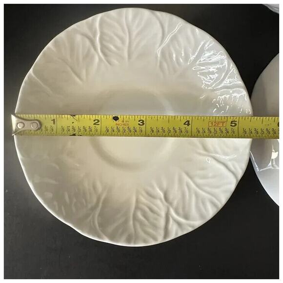 WEDGWOOD Countryware Flat Cup &Saucer Set of 2 All White Embossed Leaves No Trim - Picture 9 of 13